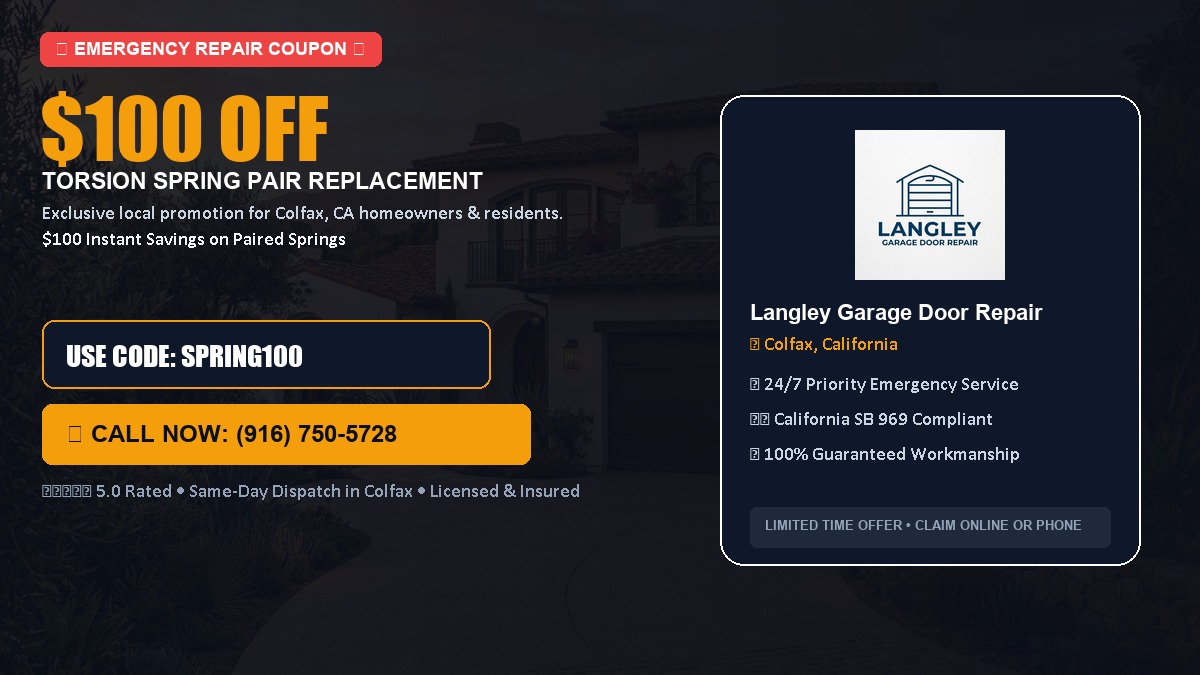 $100 OFF Heavy-Duty Torsion Spring Pair Replacement in Colfax, CA