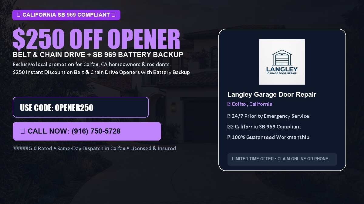 $250 OFF Smart Garage Door Opener Installation (Belt & Chain Drive with California SB 969 Battery Backup) in Colfax, CA